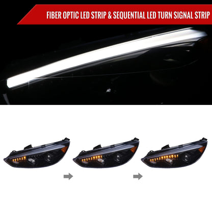 2015-2018 Ford Focus LED Sequential Signal Projector Headlights (Glossy Black Housing/Smoked Lens)