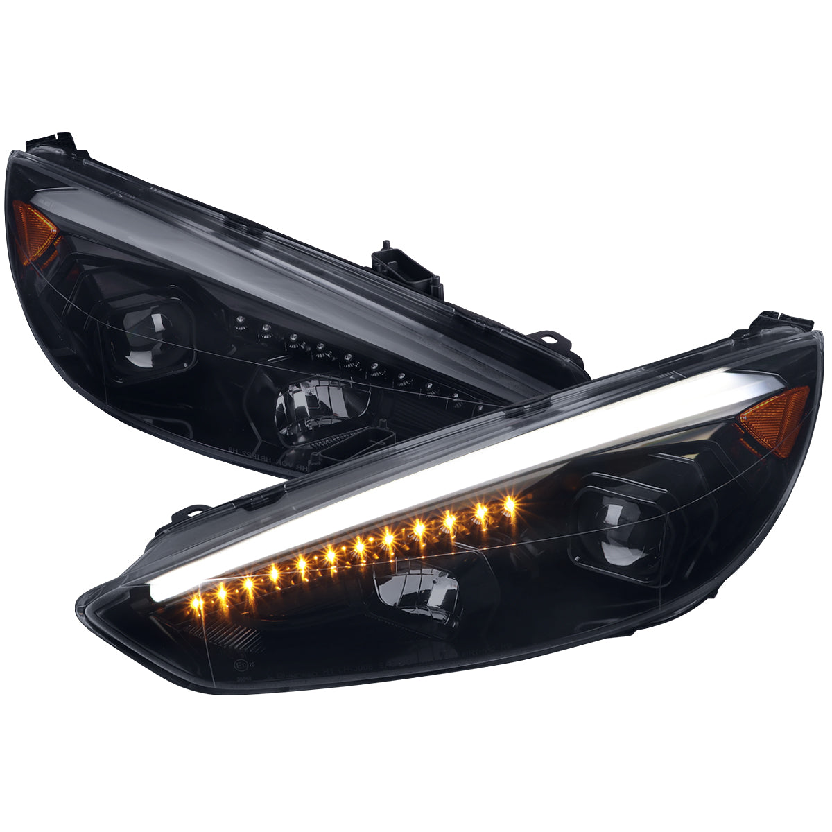 2015-2018 Ford Focus LED Sequential Signal Projector Headlights (Glossy Black Housing/Smoked Lens)