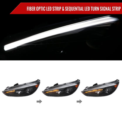 2015-2018 Ford Focus LED Sequential Signal Projector Headlights (Matte Black Housing/Clear Lens)