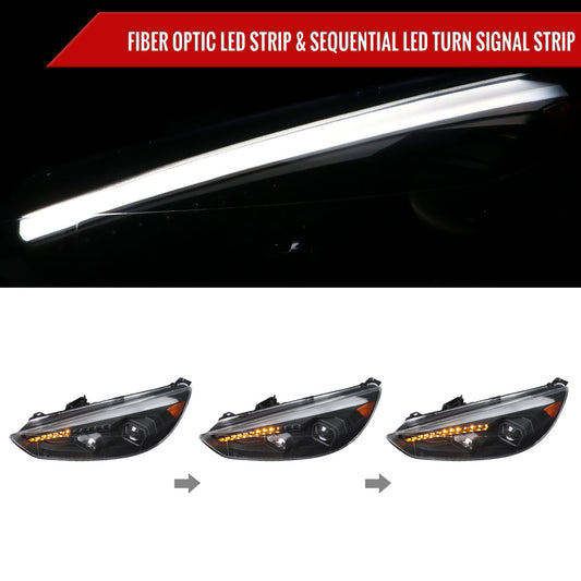 2015-2018 Ford Focus LED Sequential Signal Projector Headlights (Matte Black Housing/Clear Lens)