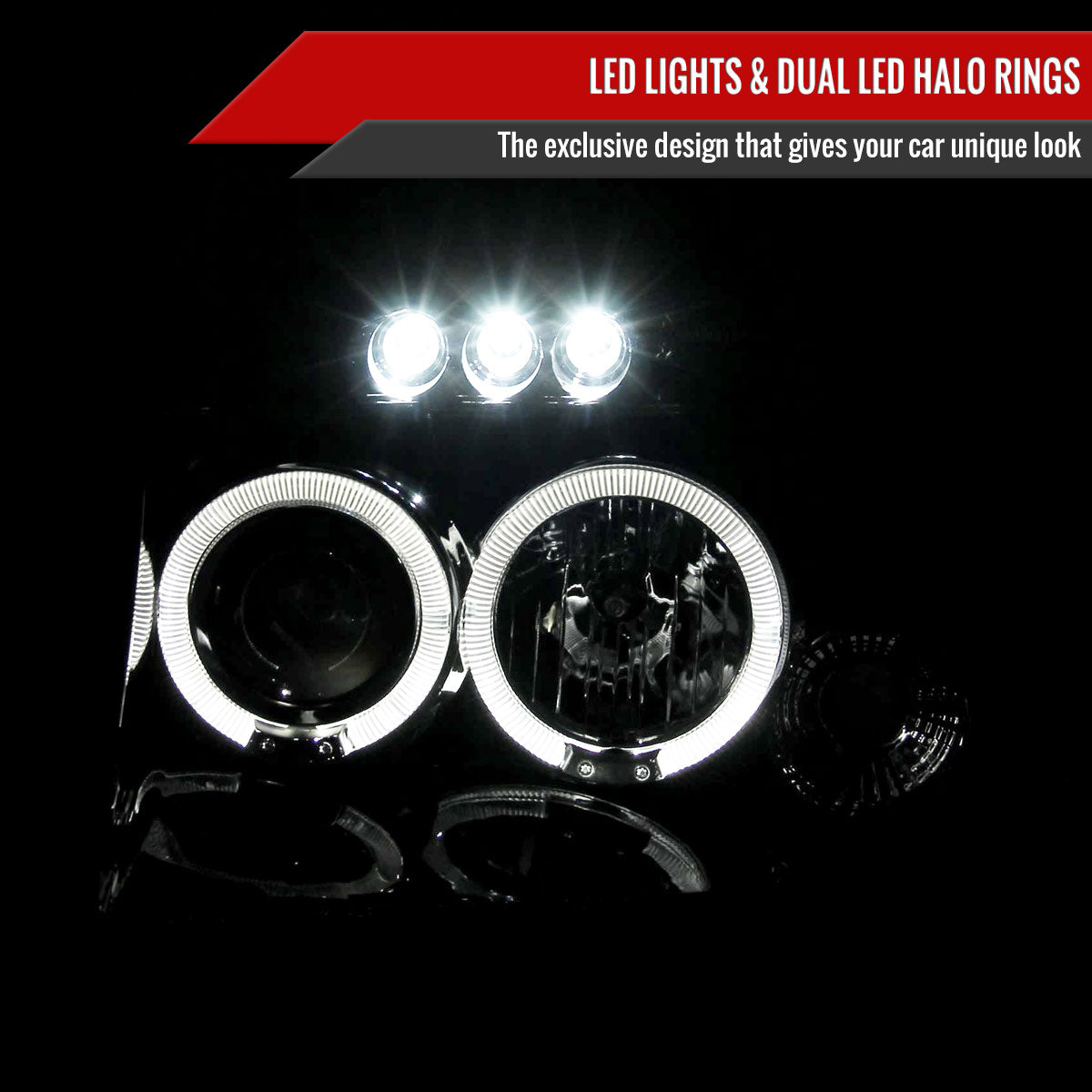 2001-2004 Nissan Frontier Dual Halo Projector Headlights (Glossy Black Housing/Smoked Lens)