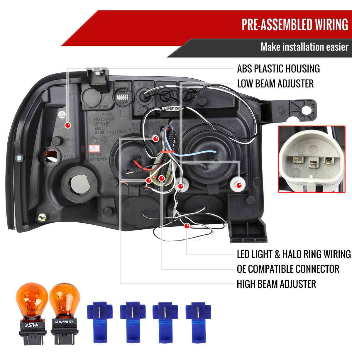 2001-2004 Nissan Frontier Dual Halo Projector Headlights (Glossy Black Housing/Smoked Lens)