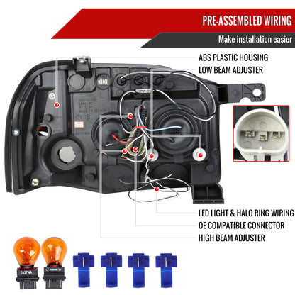 2001-2004 Nissan Frontier Dual Halo Projector Headlights (Glossy Black Housing/Smoked Lens)