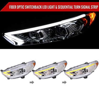 2013-2016 Ford Fusion Switchback Sequential Turn Signal Projector Headlights (Chrome Housing/Clear Lens)