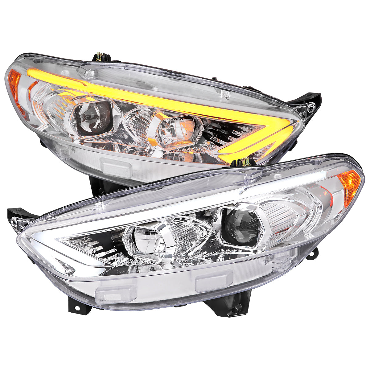 2013-2016 Ford Fusion Switchback Sequential Turn Signal Projector Headlights (Chrome Housing/Clear Lens)