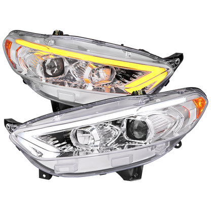 2013-2016 Ford Fusion Switchback Sequential Turn Signal Projector Headlights (Chrome Housing/Clear Lens)