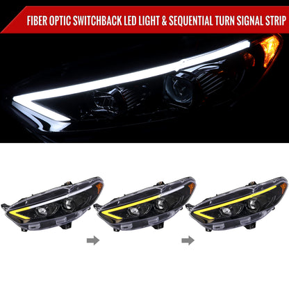 2013-2016 Ford Fusion Switchback Sequential Turn Signal Projector Headlights (Glossy Black Housing/Clear Lens)