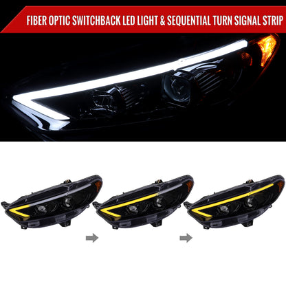 2013-2016 Ford Fusion Switchback Sequential Turn Signal Projector Headlights (Glossy Black Housing/Smoked Lens)