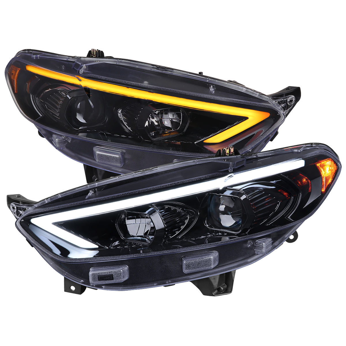 2013-2016 Ford Fusion Switchback Sequential Turn Signal Projector Headlights (Glossy Black Housing/Smoked Lens)