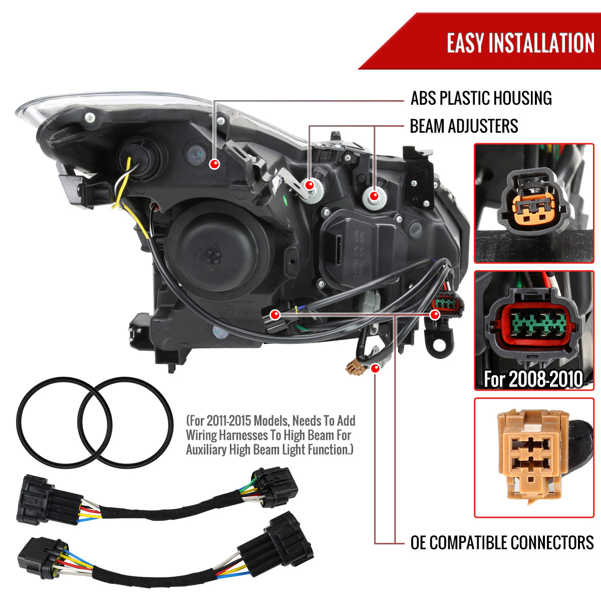 2008-2013 Infiniti G37/2014-2015 Q60 2 Door Coupe/Convertible Factory Style Projector Headlights (Matte Black Housing/Smoked Lens)