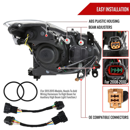 2008-2013 Infiniti G37/2014-2015 Q60 2 Door Coupe/Convertible Factory Style Projector Headlights (Matte Black Housing/Smoked Lens)