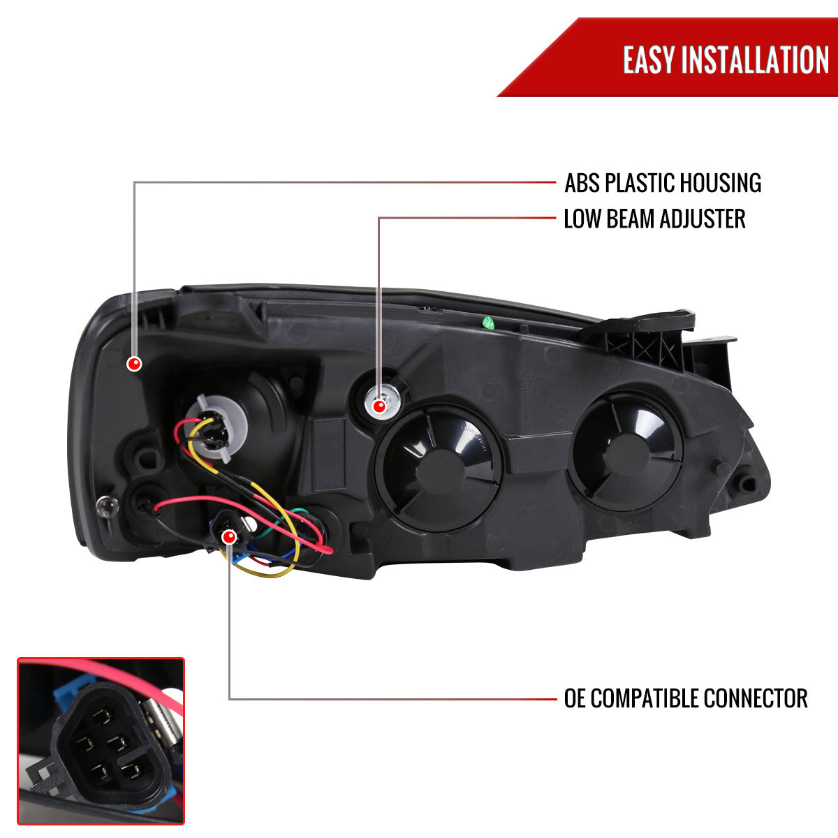2005-2010 Pontiac G6 Projector Headlights w/ LED Light Strip (Matte Black Housing/Clear Lens)