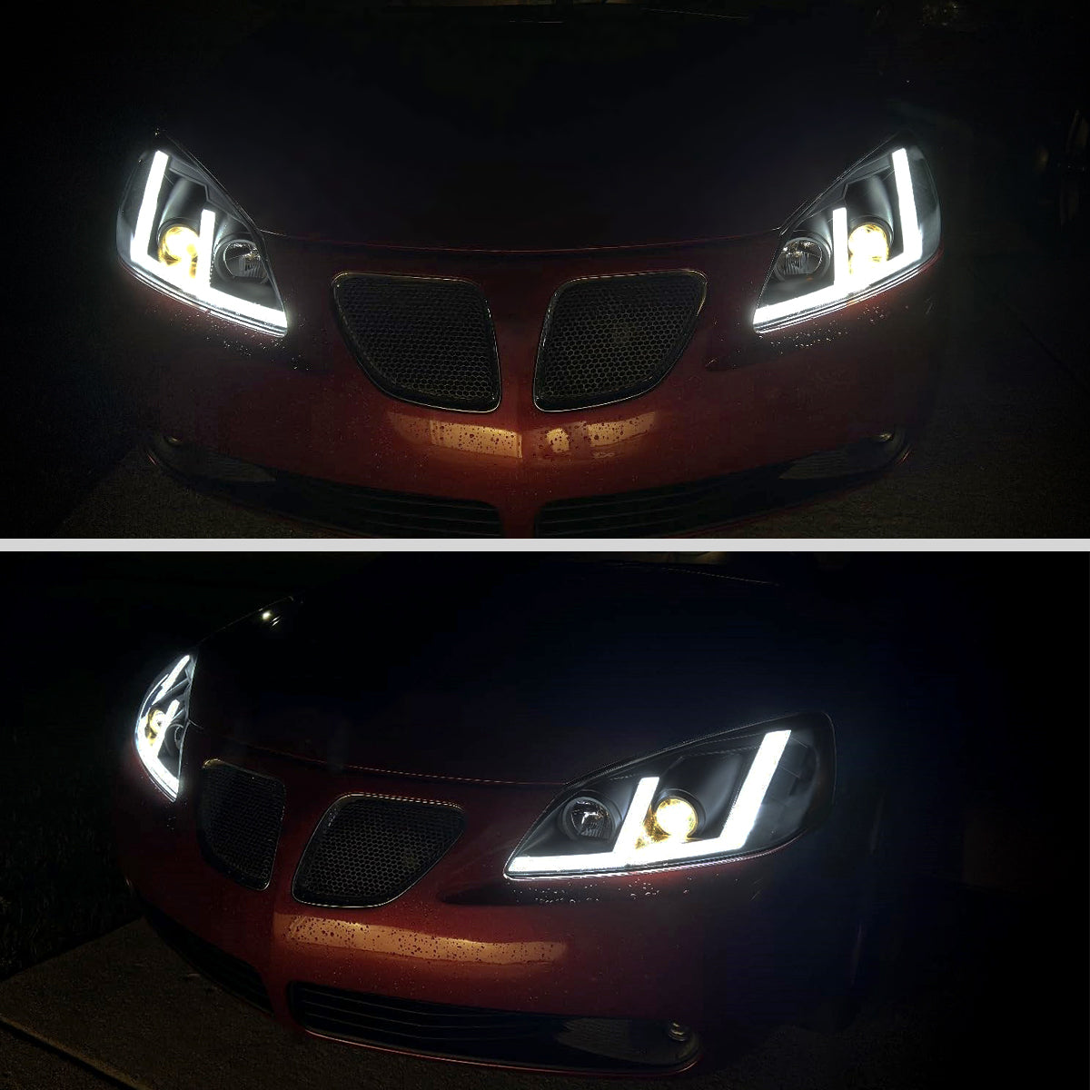 2005-2010 Pontiac G6 Projector Headlights w/ LED Light Strip Sequential Switchback(Black Housing / Smoked Lens)