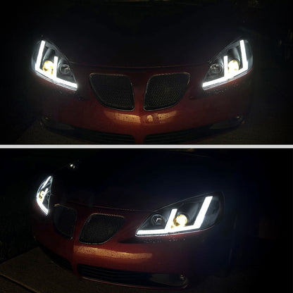 2005-2010 Pontiac G6 Projector Headlights w/ LED Light Strip Sequential Switchback(Black Housing / Smoked Lens)