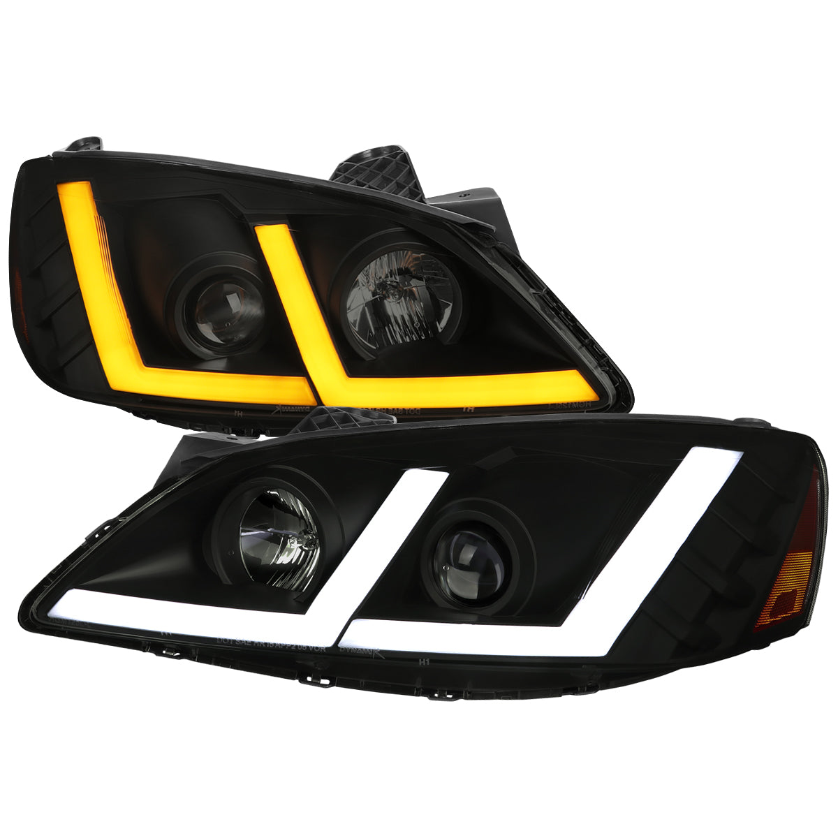 2005-2010 Pontiac G6 Projector Headlights w/ LED Light Strip Sequential Switchback(Black Housing / Smoked Lens)