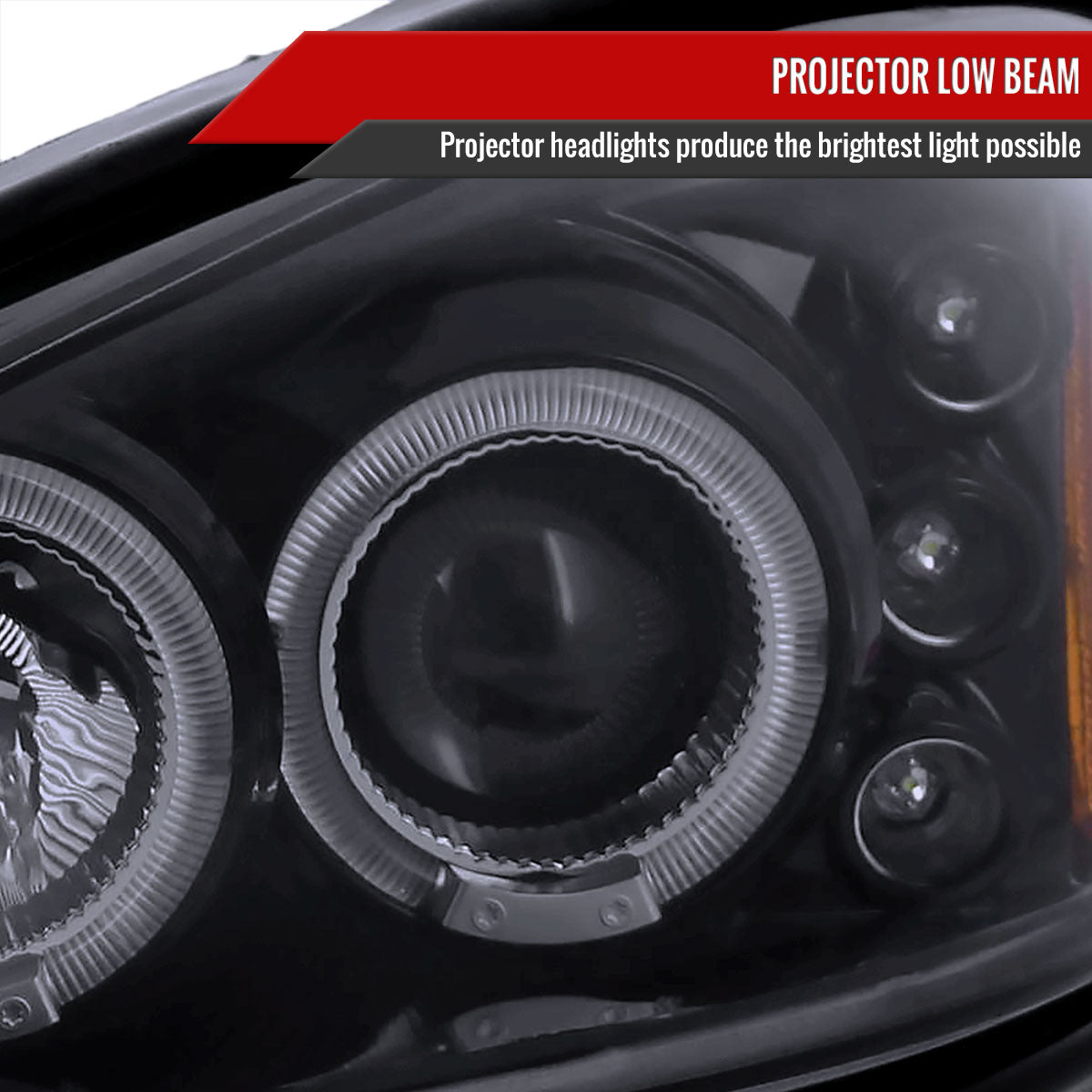 1999-2005 Pontiac Grand AM Dual Halo Projector Headlights (Glossy Black Housing/Smoked Lens)