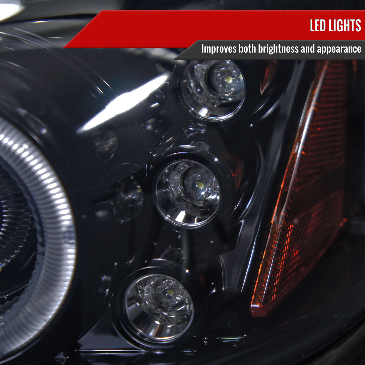 1999-2005 Pontiac Grand AM Dual Halo Projector Headlights (Glossy Black Housing/Smoked Lens)