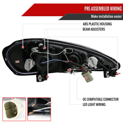 1999-2005 Pontiac Grand AM Dual Halo Projector Headlights (Matte Black Housing/Clear Lens)