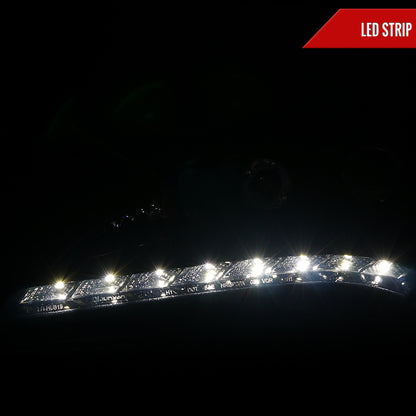 2010-2012 Hyundai Genesis Coupe R8 Style LED Strip Projector Headlights (Glossy Black Housing/Smoked Lens)