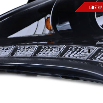 2010-2012 Hyundai Genesis Coupe R8 Style LED Strip Projector Headlights (Glossy Black Housing/Smoked Lens)