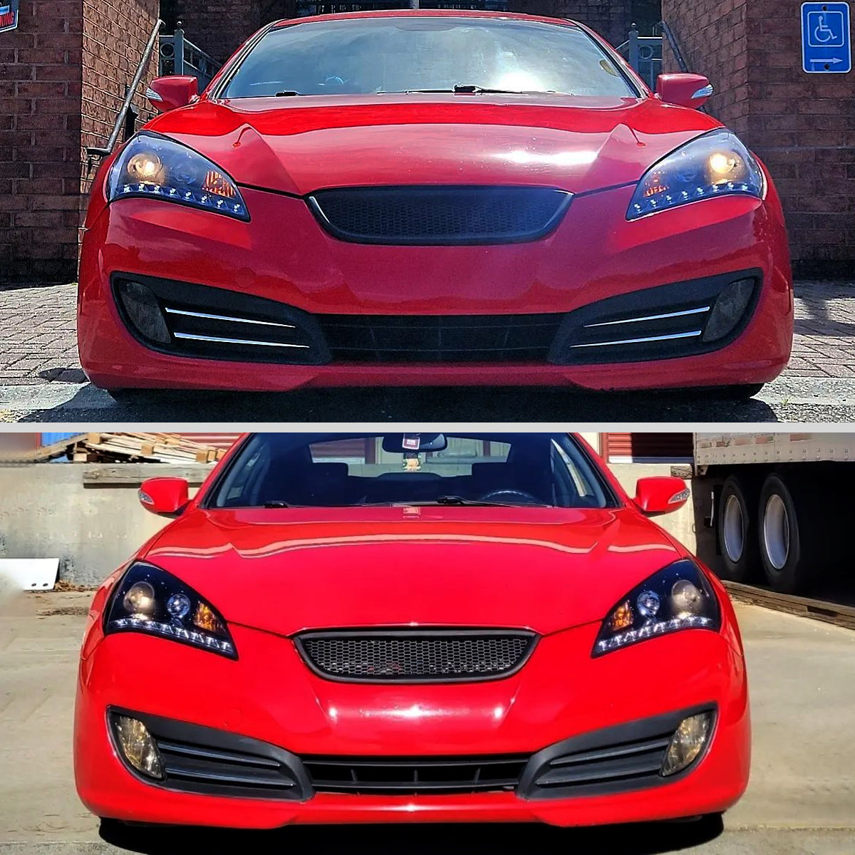 2010-2012 Hyundai Genesis Coupe R8 Style LED Strip Projector Headlights (Glossy Black Housing/Smoked Lens)