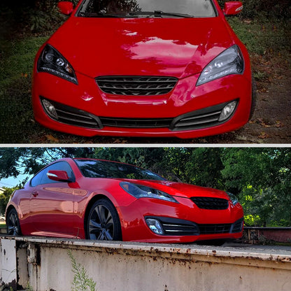 2010-2012 Hyundai Genesis Coupe R8 Style LED Strip Projector Headlights (Glossy Black Housing/Smoked Lens)