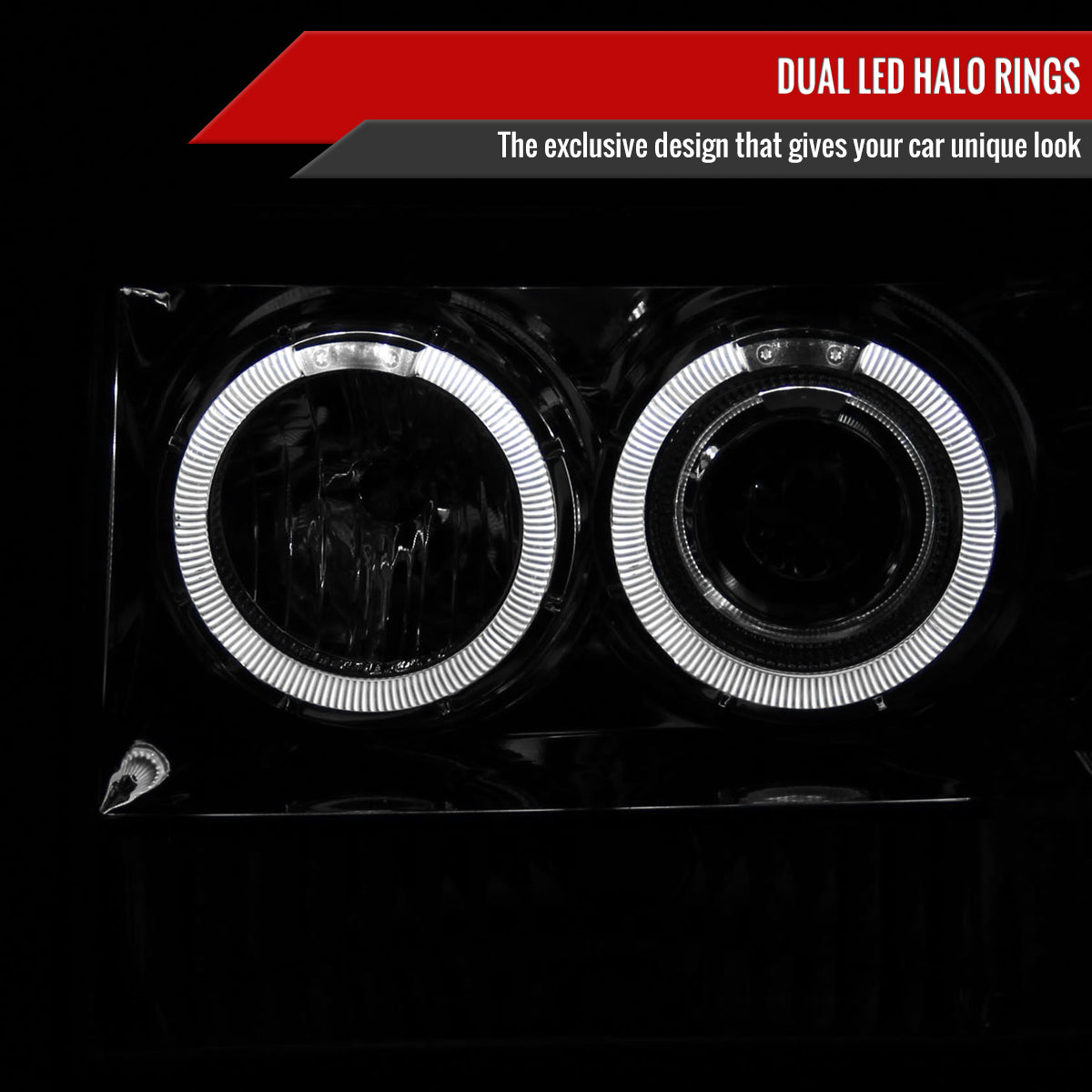 1993-1996 Jeep Grand Cherokee Dual Halo Projector Headlights (Chrome Housing/Clear Lens)