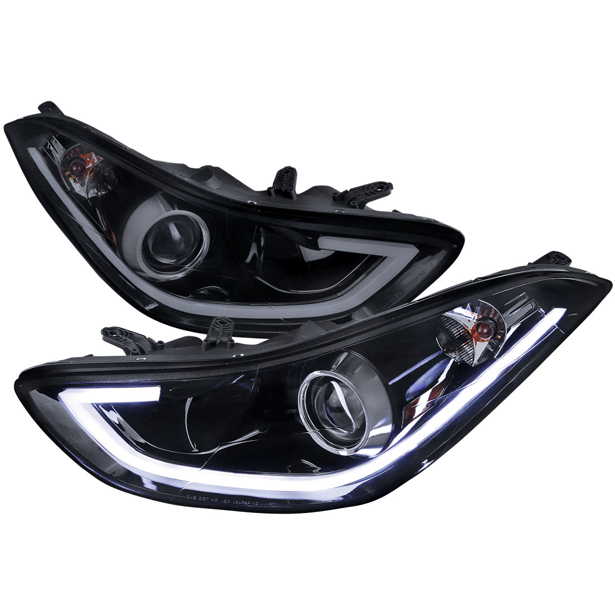 2011-2013 Hyundai Elantra Projector Headlights w/ LED Bar (Glossy Black Housing/Smoked Lens)