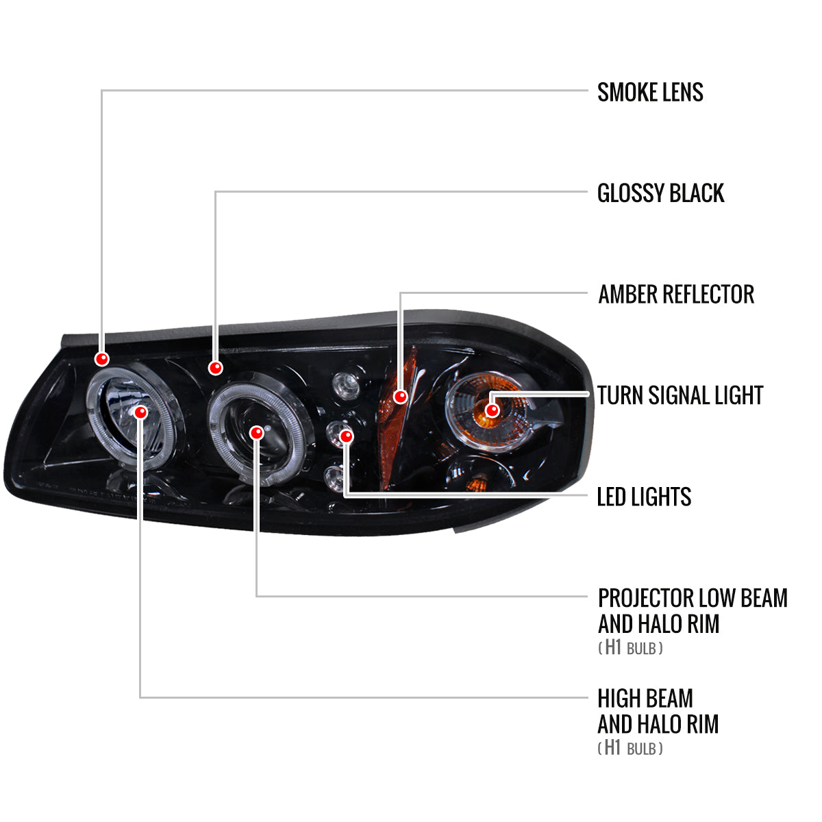 2000-2005 Chevrolet Impala Dual Halo Projector Headlights (Glossy Black Housing/Smoked Lens)