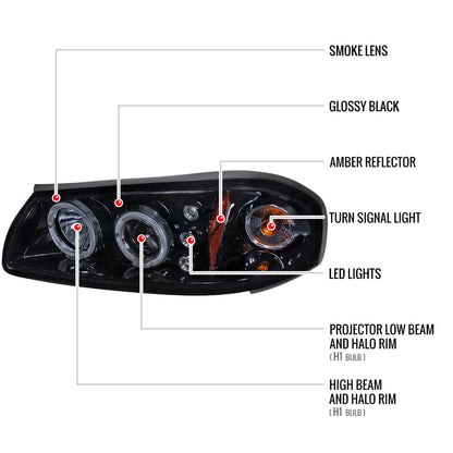 2000-2005 Chevrolet Impala Dual Halo Projector Headlights (Glossy Black Housing/Smoked Lens)