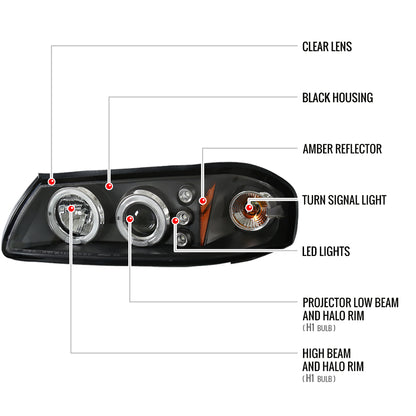 2000-2005 Chevrolet Impala Dual Halo Projector Headlights (Matte Black Housing/Clear Lens)