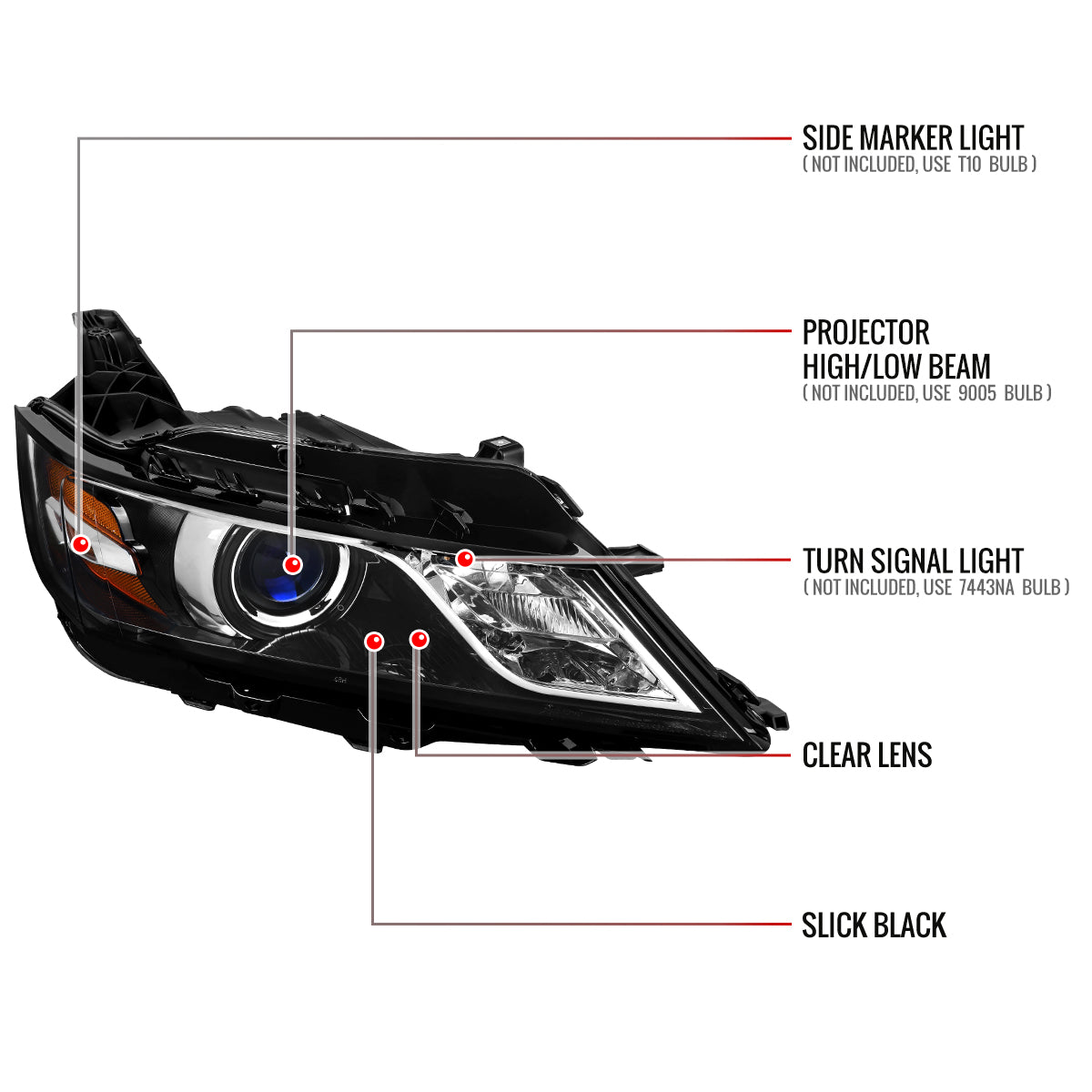 2014-2020 Chevy Impala Factory Style Projector Headlight - Passenger Side (Jet Black Housing / Clear Lens)
