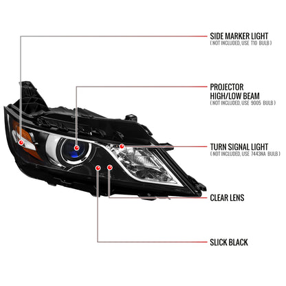 2014-2020 Chevy Impala Factory Style Projector Headlight - Passenger Side (Jet Black Housing / Clear Lens)
