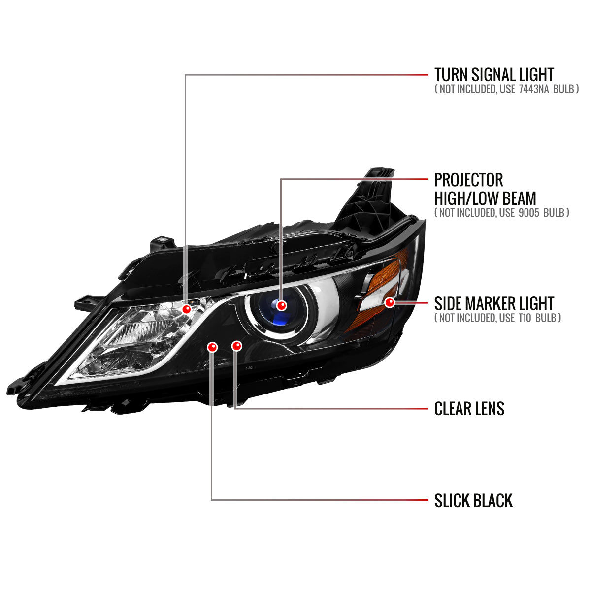 2014-2020 Chevy Impala Factory Style Projector Headlights (Jet Black Housing / Clear Lens)