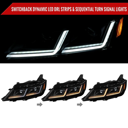 2014-2020 Chevy Impala LED DRL Sequential Projector Headlights (Matte Black Housing / Clear Lens)