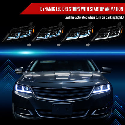 2014-2020 Chevy Impala LED DRL Sequential Projector Headlights (Matte Black Housing / Clear Lens)