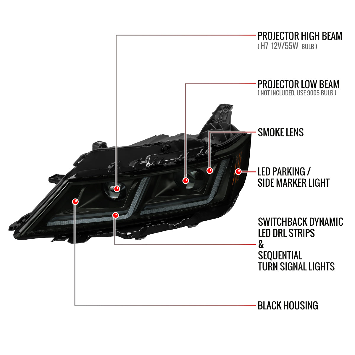 2014-2020 Chevy Impala LED DRL Sequential Project Headlights (Black Housing / Smoked Lens)