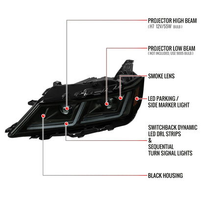 2014-2020 Chevy Impala LED DRL Sequential Project Headlights (Black Housing / Smoked Lens)