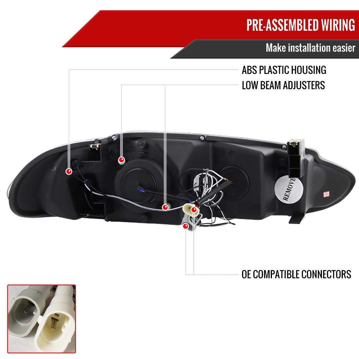 1998-2004 Dodge Intrepid Dual Halo Projector HeadLights (Matte Black Housing/Clear Lens)