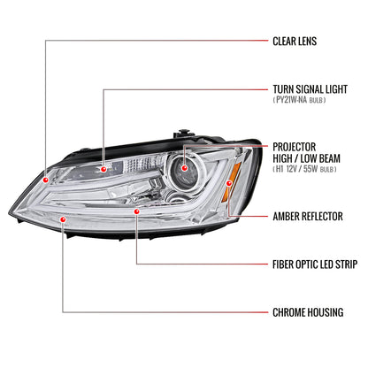 2011-2018 Volkswagen Jetta MK6 LED Bar Projector Headlights (Chrome Housing/Clear Lens)