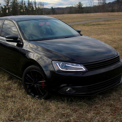2011-2018 Volkswagen Jetta MK6 LED Bar Projector Headlights (Matte Black Housing/Clear Lens)