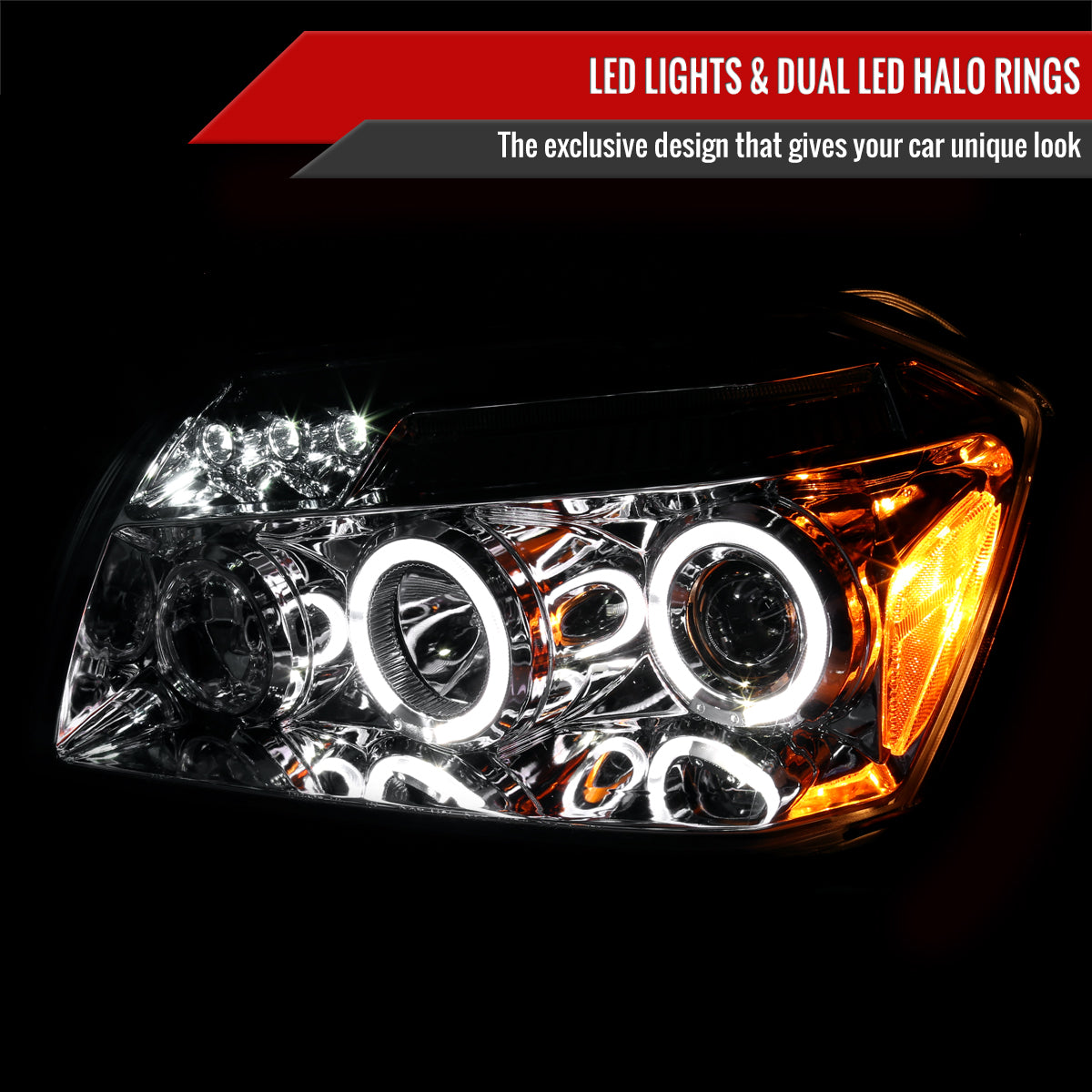 2005-2007 Dodge Magnum Dual Halo Projector Headlights (Chrome Housing/Clear Lens)