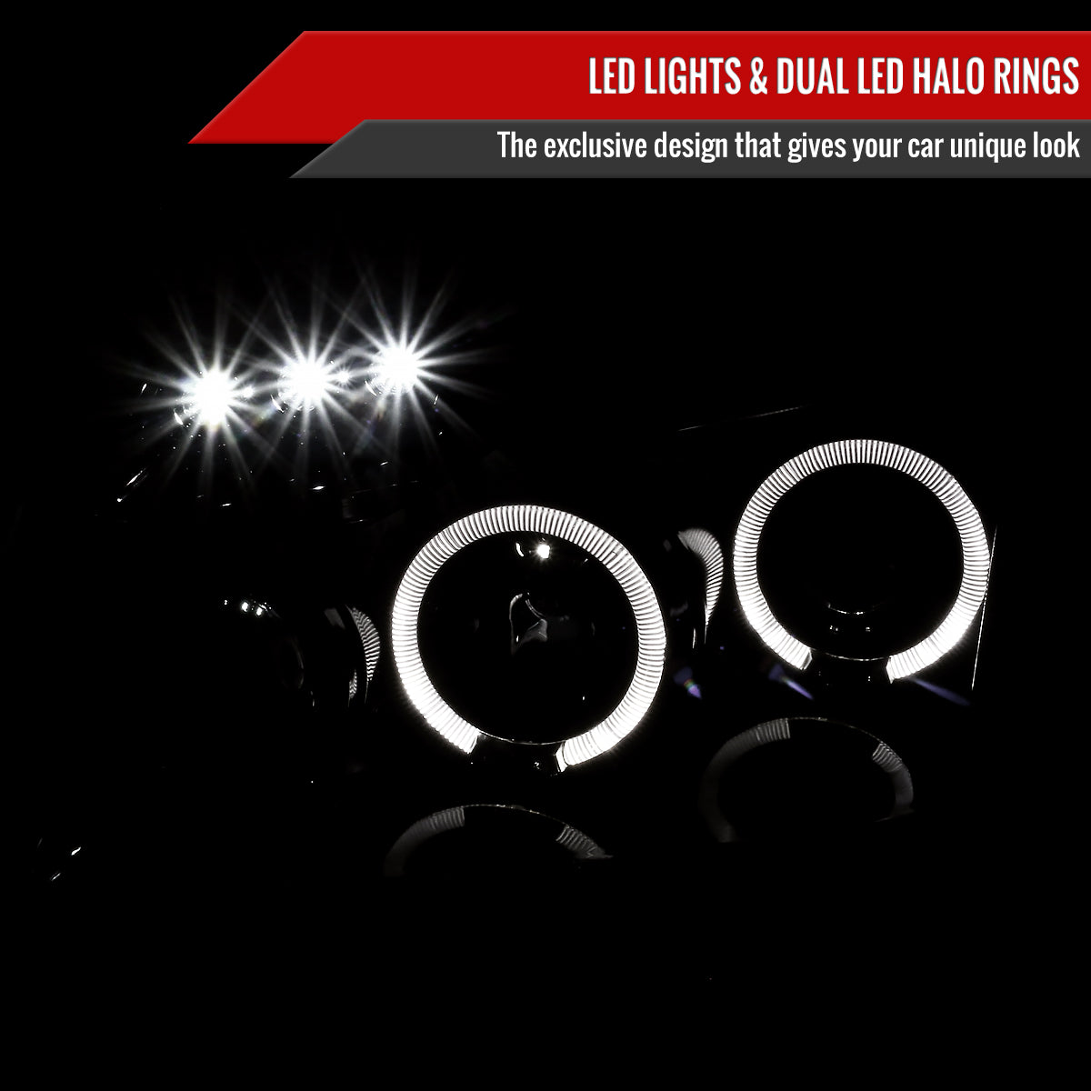 2005-2007 Dodge Magnum Dual Halo Projector Headlights (Jet Black Housing/Clear Lens)
