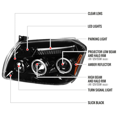 2005-2007 Dodge Magnum Dual Halo Projector Headlights (Jet Black Housing/Clear Lens)