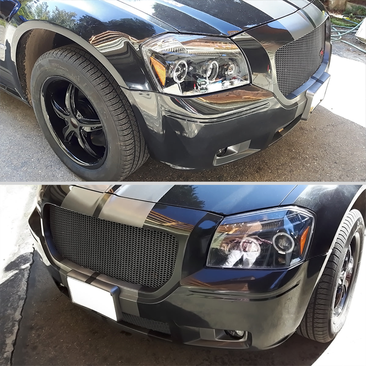 2005-2007 Dodge Magnum Dual Halo Projector Headlights (Jet Black Housing/Clear Lens)