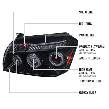 2005-2007 Dodge Magnum Dual Halo Projector Headlights (Glossy Black Housing/Smoked Lens)