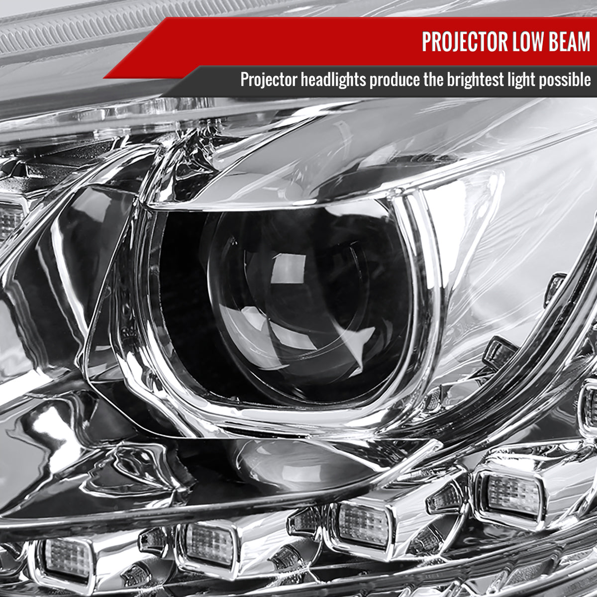 2013-2015 Chevrolet Malibu Projector Headlights w/ LED Light Strip (Chrome Housing/Clear Lens)