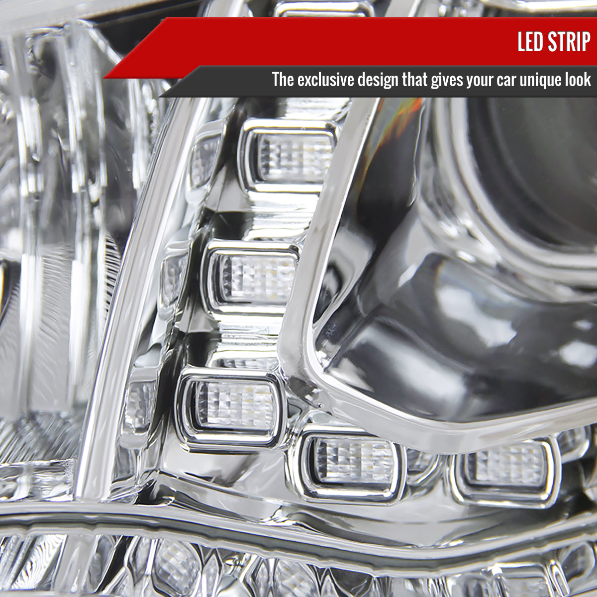 2013-2015 Chevrolet Malibu Projector Headlights w/ LED Light Strip (Chrome Housing/Clear Lens)