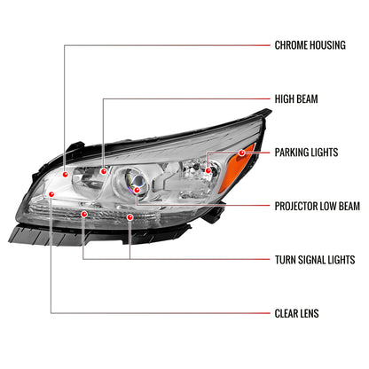 2013-2015 Chevrolet Malibu / 2016 Malibu Limited Clear Lens Projector Headlight w/ Amber Reflector - Driver Side Only