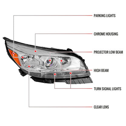 2013-2015 Chevrolet Malibu / 2016 Malibu Limited Clear Lens Projector Headlight w/ Amber Reflector - Passenger Side Only